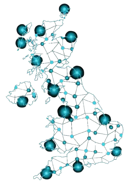 Map of the UK highlighting GL Delivery’s same-day delivery service coverage across all major cities and regions.